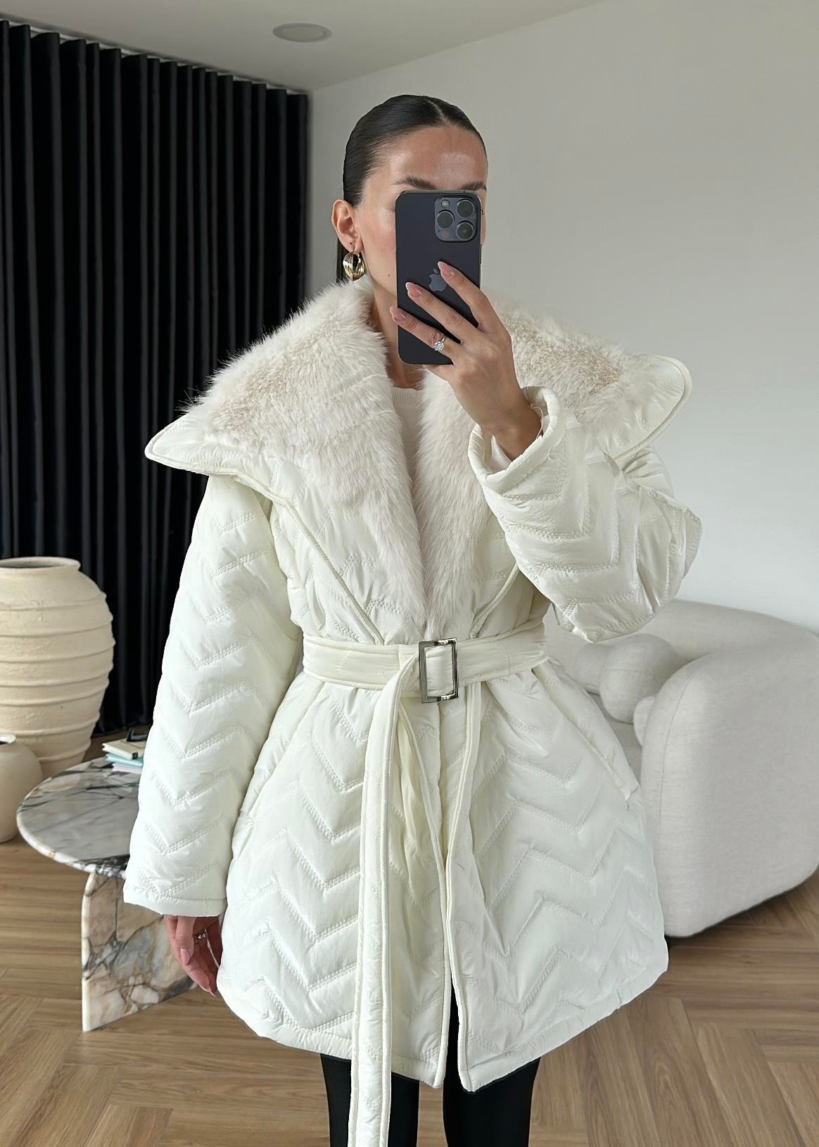 Rugan Kürk Detaylı Mont EKRU