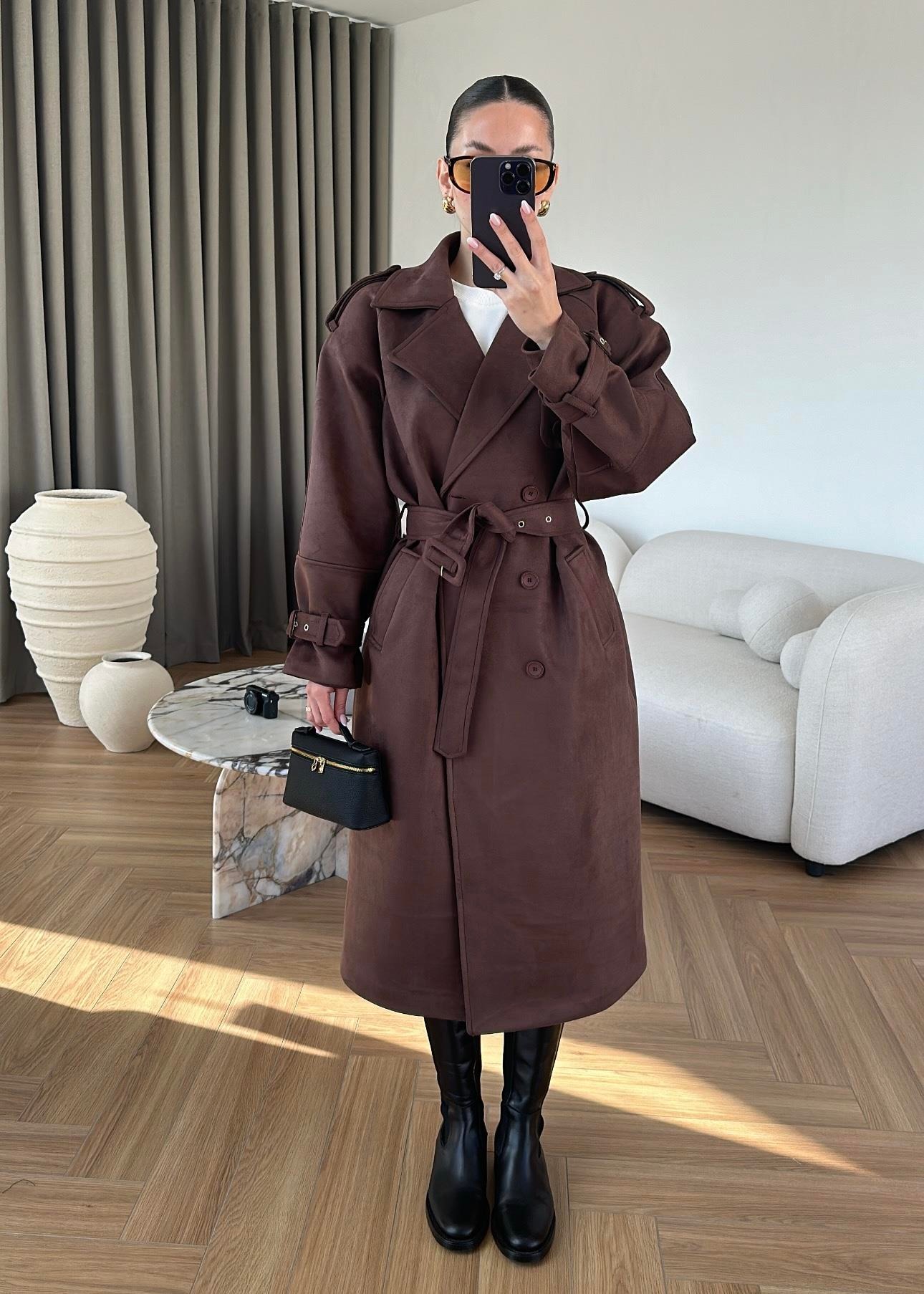 Vatkalı Süet Kaban ACI KAHVE