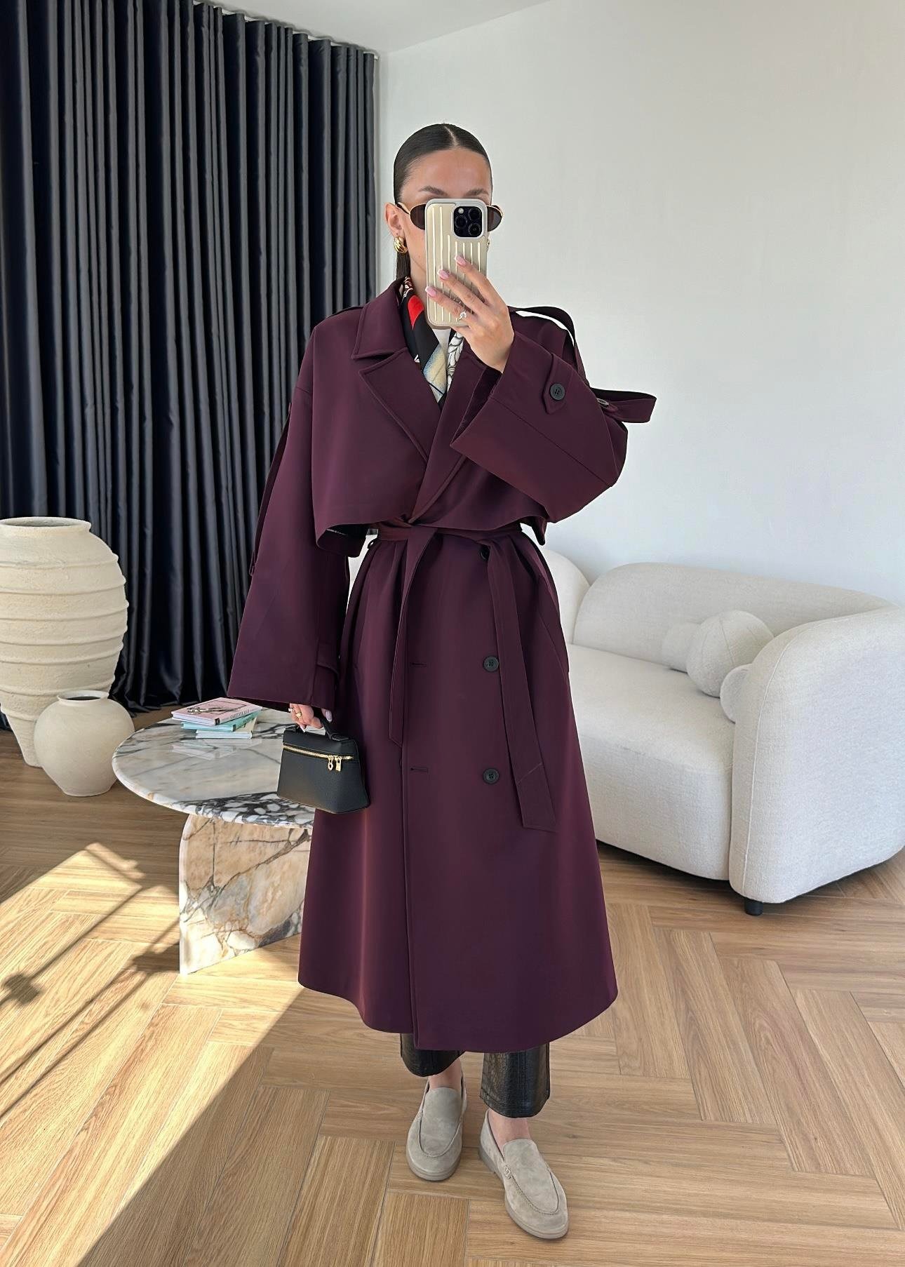 Omuzu Uzun Apoletli Trençkot MÜRDÜM