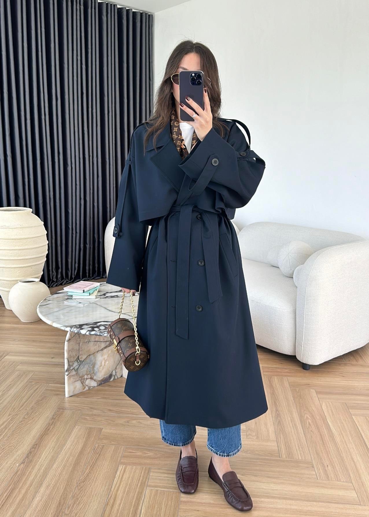 Omuzu Uzun Apoletli Trençkot LACİVERT