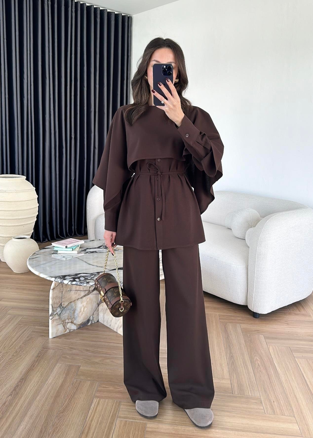 Pelerinli Palazzo Pantolonlu Takım BORDO